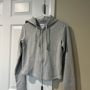 Bershka Heather Gray Full-Zip Hoodie with Drawstrings